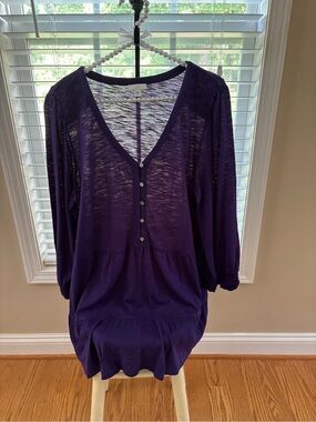 J. Jill Purple V-Neck Button Front Tunic